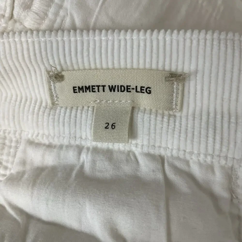Madewell The Emmett Wide Leg Pant in‎ Corduroy Welt Pocket Winter White 26 NS291